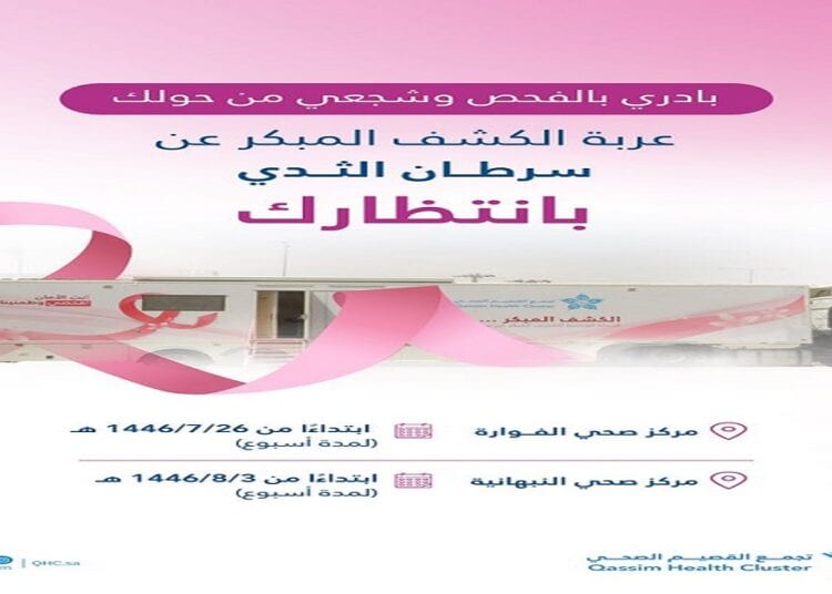 الحملة تستمر لمدة أسبوع.. تجمع القصيم الصحي يدعو السيدات للمبادرة بالفحص المبكر لسرطان الثدي