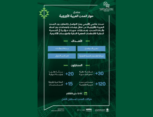 «شراكات المدن لمستقبل أفضل».. الرياض تستضيف أول منتدى لحوار المدن العربية الأوروبية بمشاركة دولية
