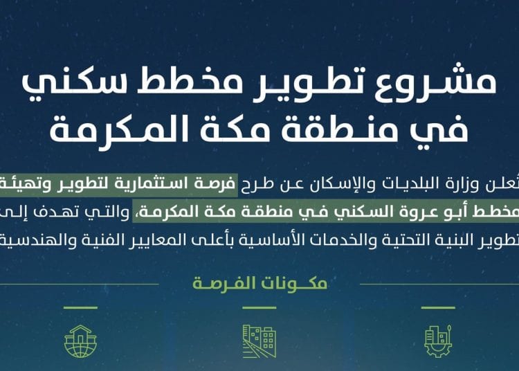 طرح فرصة استثمارية لتطوير مخطط أبو عروة السكني في محافظة الجموم بمكة المكرمة