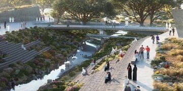 لقطة جوية توضح ملامح مشروع حديقة الملك عبدالعزيز في مدينة الرياض والمساحات الخضراء الواسعة