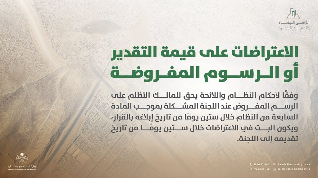 آلية الاعتراض على قيمة رسوم الأراضي البيضاء المفروضة