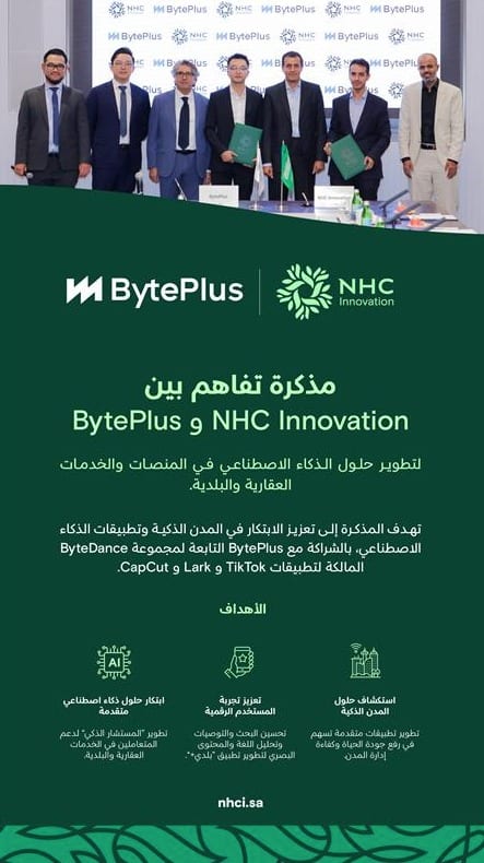 شراكة استراتيجية بين NHC Innovation وBytePlus لتعزيز التحول الرقمي وتطوير المدن الذكية في السعودية