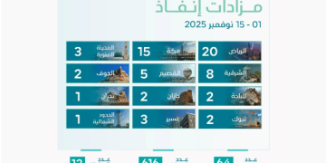 إنفاذ يعلن إقامة 64 مزادًا علنيًا لتصفية وبيع أكثر من 600 أصل في مختلف مناطق المملكة