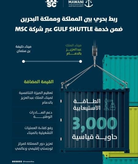 موانئ تعزز الربط البحري بين المملكة والبحرين عبر خدمة GULF SHUTTLE