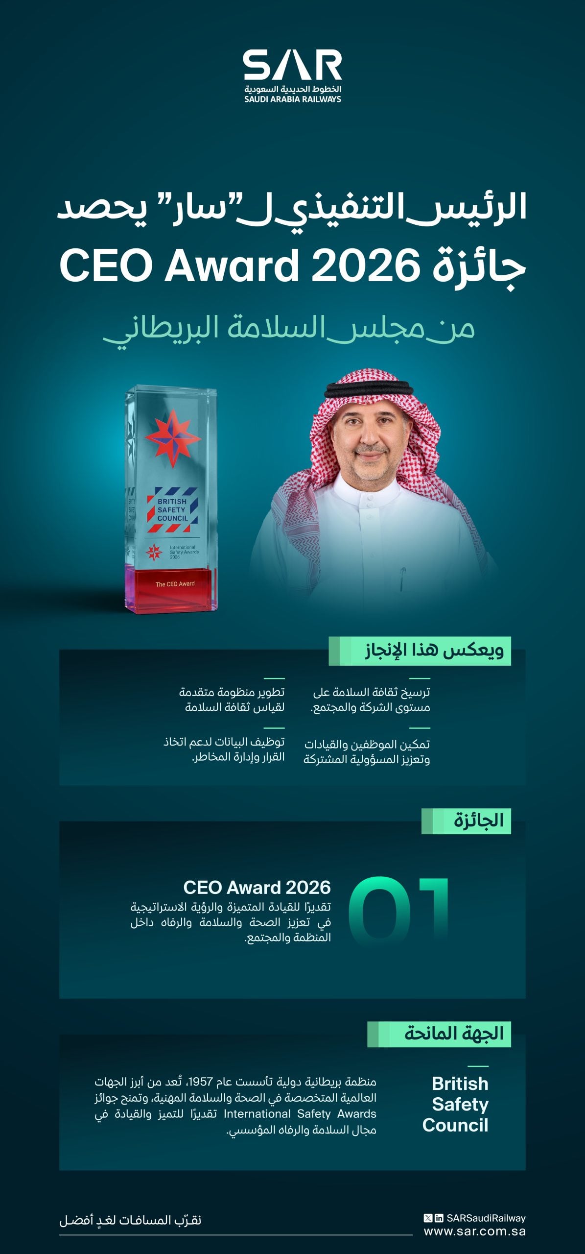 الرئيس التنفيذي لـ"سار" يحصد جائزة CEO Award  
