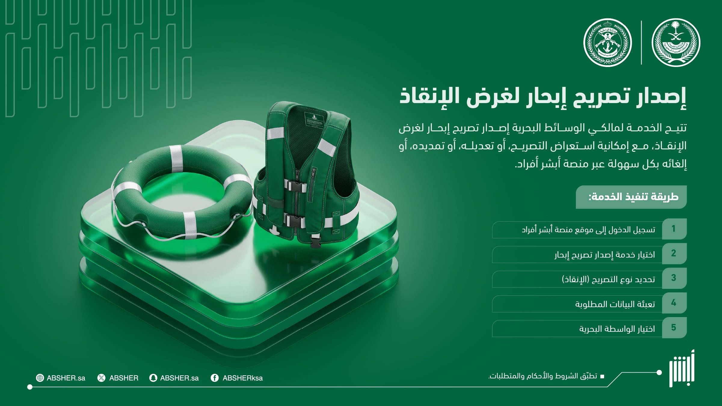 خطوات الحصول على تصاريح الإبحار عبر أبشر 