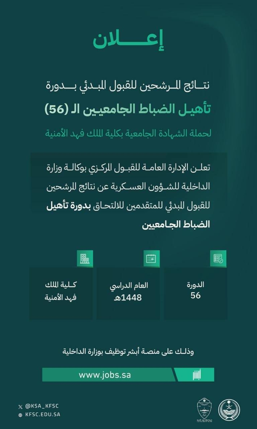 نتائج المرشحين للقبول بكلية فهد الأمنية.. إعلان النتائج