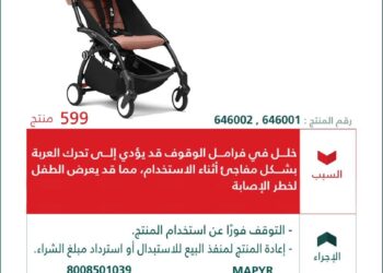 لخلل في فرامل الوقوف.. “التجارة” تستدعي 599 عربة أطفال (YOYO3) STOKKE