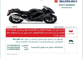 التجارة: استدعاء 445 دراجة سوزوكي "GSX1300RRQ "Hayabusa لخلل في الفرامل الأمامية