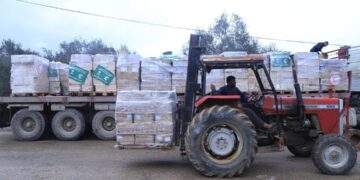 وصول 34 قافلة إغاثية سعودية جديدة إلى جنوب قطاع غزة