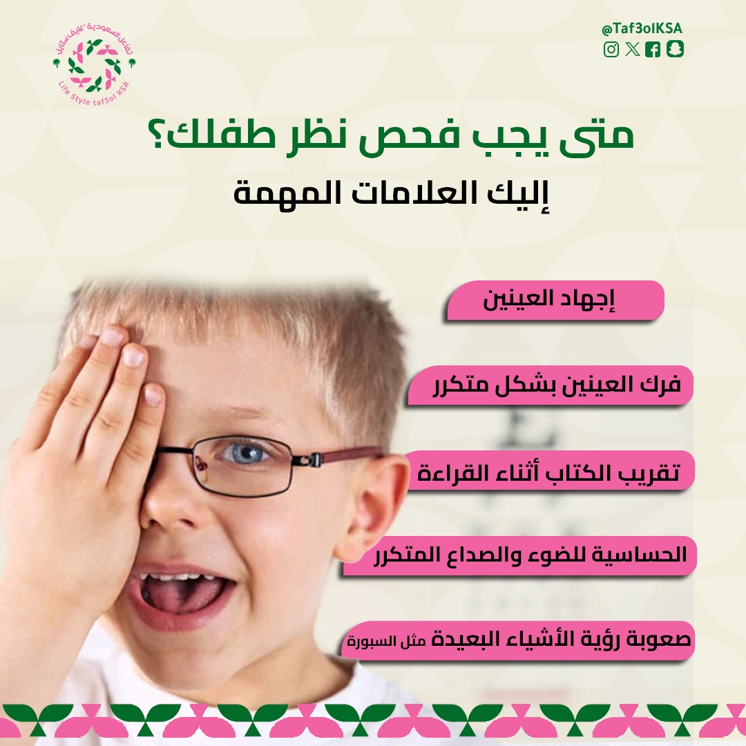 تفاعل السعودية - متى يجب فحص نظر طفلك؟ إليك العلامات المهمة (إنفوجراف)