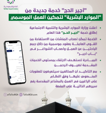 أجير الحج.. خدمة جديدة من الموارد البشرية لتمكين العمل الموسمي