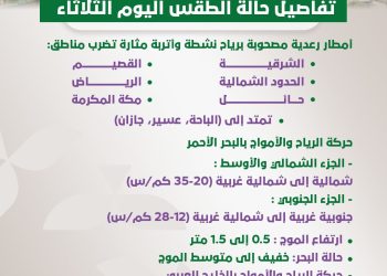 أمطار رعدية واتربة.. تفاصيل حالة الطقس اليوم الثلاثاء