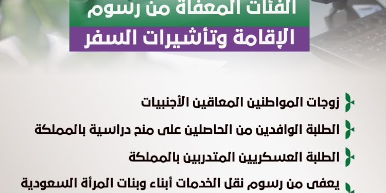 الفئات المعفاة من رسوم الإقامة وتأشيرات السفر