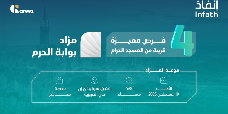 شركة أريز للاستثمار التجاري تشارك في مزاد «بوابة الحرم» ب 4 فرص عقارية مميزة