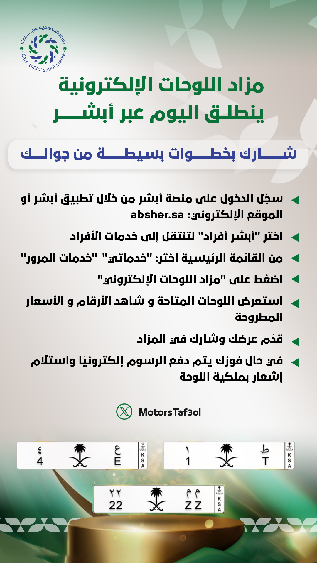 تفاعل السعودية - شارك بخطوات بسيطة من جوالك.. مزاد اللوحات الإلكترونية ينطلق عبر أبشر