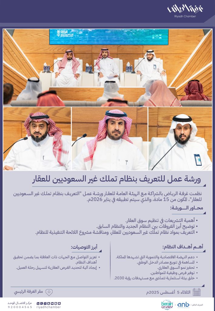 غرفة الرياض تستعرض تفاصيل نظام تملك غير السعوديين للعقار