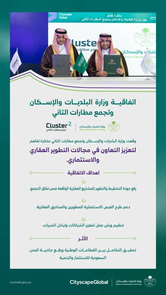 شراكة جديدة تعزز التطوير العقاري: مذكرة تفاهم بين البلديات والإسكان وتجمع مطارات الثاني