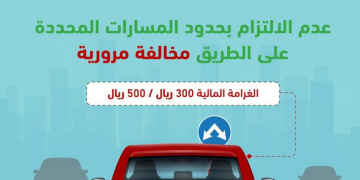 المرور السعودي يحذر من مخالفة تجاوز المسارات المحددة على الطريق.. غرامة مالية 500 ريال