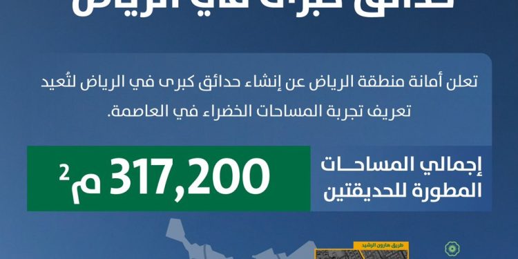 أمانة الرياض تطلق مشروع حديقتين كبرى لتعزيز المساحات الخضراء وجودة الحياة في العاصمة