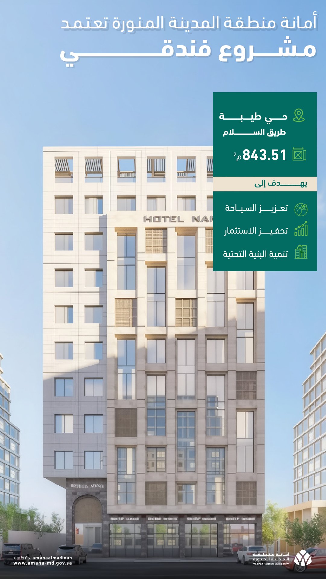 اعتماد مشروع فندقي جديد في حي طيبة بالمدينة المنورة لدعم السياحة وتنشيط الاستثمار