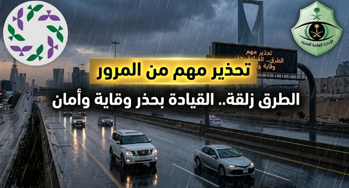 تحذير مهم من المرور احذر الطرق الزلقة أثناء هطول الأمطار