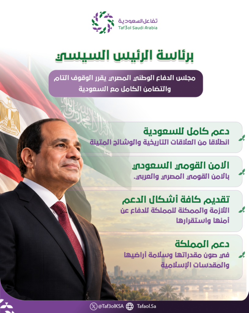 مجلس الدفاع الوطني المصري يعلن تضامنه الكامل مع السعودية